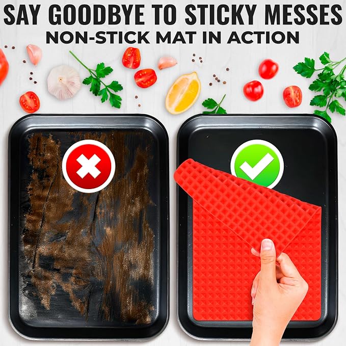 16x11.42" Non-Slip Red Pyramid Baking Mat - Easy to Clean Pyramid Pan Silicone Baking Mat with Air Circulation System - Tear- and Heat-Resistant and Flexible Oven Mats for Cooking, Roasting & BBQ