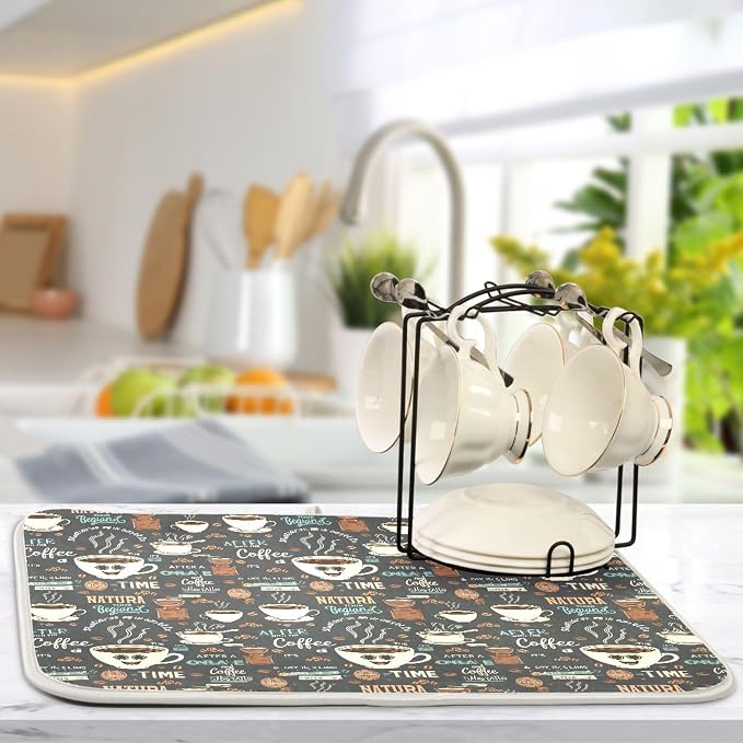 Coffee Maker Mat for Tabletop, Microfiber Dish Drying Mats Cafe Bar Kitchen Spill Mat 16x18 Inch Medium