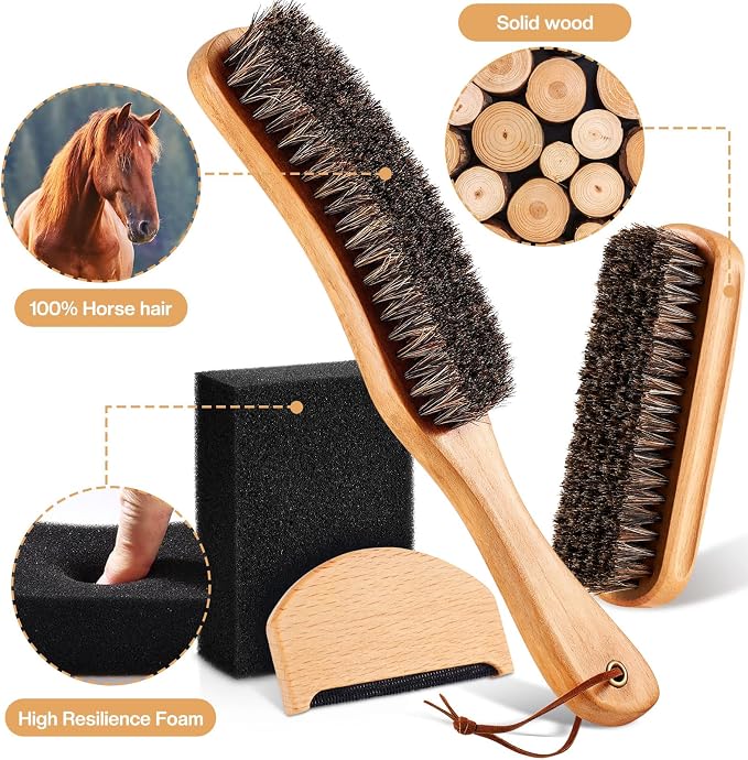 4 Pcs Horsehair Felt Hat Brush Kit with Cleaning Sponge Cowboy Clean Hat Wood Fedora Hat Cleaning Set Baseball Cap Lint Brush Remove Dust for Hair Furniture Suits Clothes(Style H)