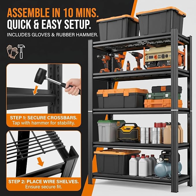 Garage Shelving, Heavy Duty Adjustable Boltless Metal Storage Shelving Units