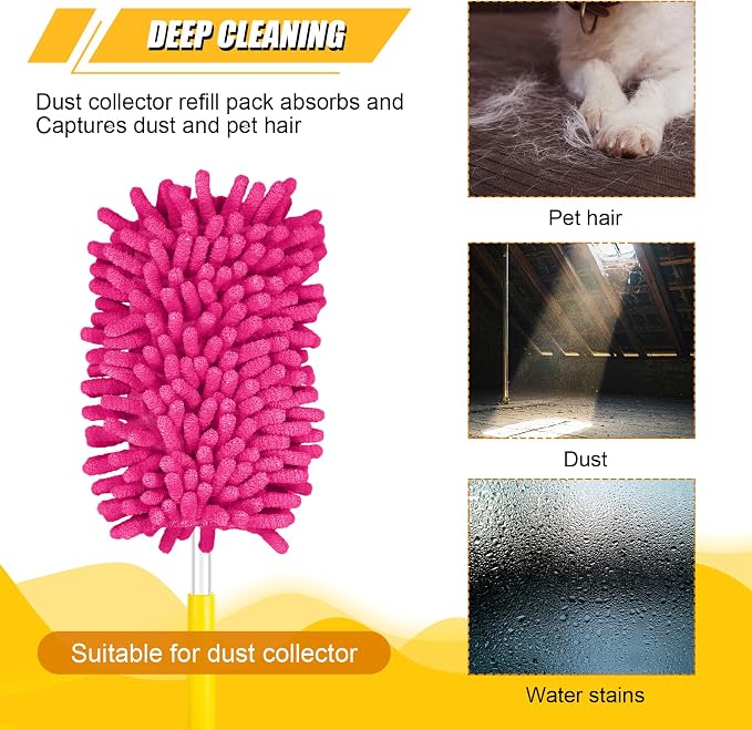 2pcs Duster Refills, Microfiber Dusters Heavy Duty Refills 360 Ceiling Fan Duster Replacements Reusable Hand Dusters for Cleaning (Rose Red)