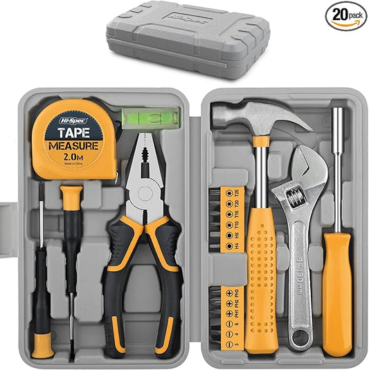 Hi-Spec Tool Kit Yellow 20pc. Small Tool Kit for Home DIY & Office Repairs. Compact and Lightweight Essential Tools in a Portable Book-Sized case.