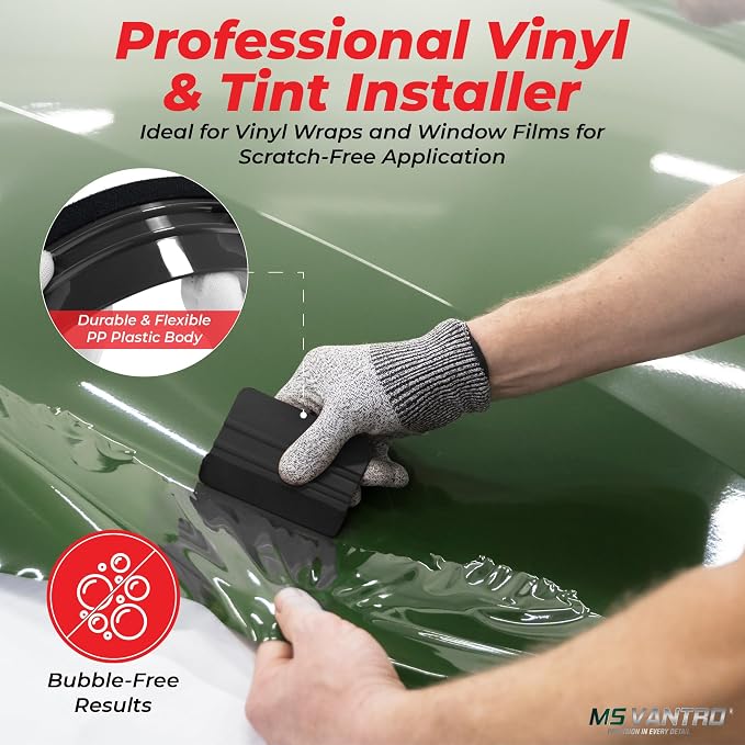 Professional Value 3 Pack PP Black Felt Edge Vinyl Squeegee Tool 4 Inch Plastic Scratch Free Car Wrap Scraper Decal Applicator for Window Tint Film Wallpaper Smoothing Tool