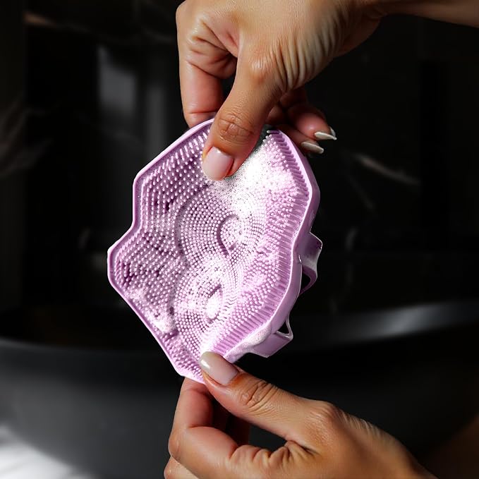 Silicone Shower Scrubber for Body – Exfoliating Loofah Alternative, Zinc & Silver-Infused, Hygienic & Gentle for Sensitive Skin, Durable & Long-Lasting Body Scrubber for Women - Purple
