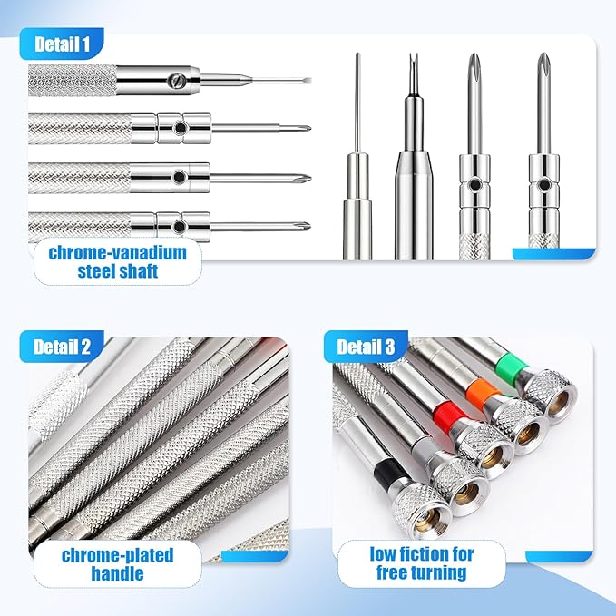 Chumia 8 Pieces Precision Watch Screwdriver Set, 1.0-2.0 mm Micro Jewelers Repair Screwdriver Set for Eyeglasses Jewelry Work, Electronics Repair(Flathead, Phillips, Watch Regulator, Remover Setter)