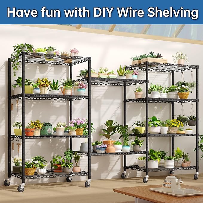 Wire Storage Shelves with Wheels: 5 Tier Adjustable Metal Shelving Unit, NSF Heavy Duty Kitchen Bakers Rack, Rolling Pantry Shelf Organizer for Closet, Laundry, Garage, 24" W x 18" D x 75" H
