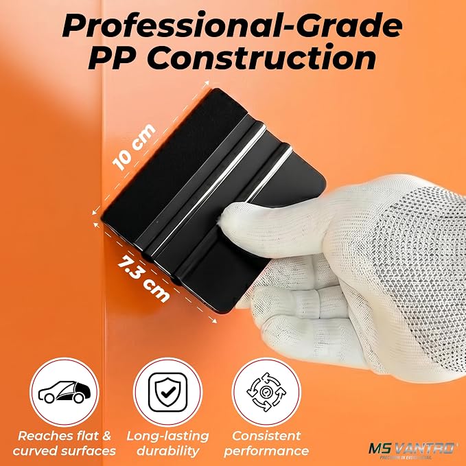 Professional Value 12 Pack PP Black Felt Edge Vinyl Squeegee Tool 4 Inch Plastic Scratch Free Car Wrap Scraper Decal Applicator for Window Tint Film Wallpaper Smoothing Tool