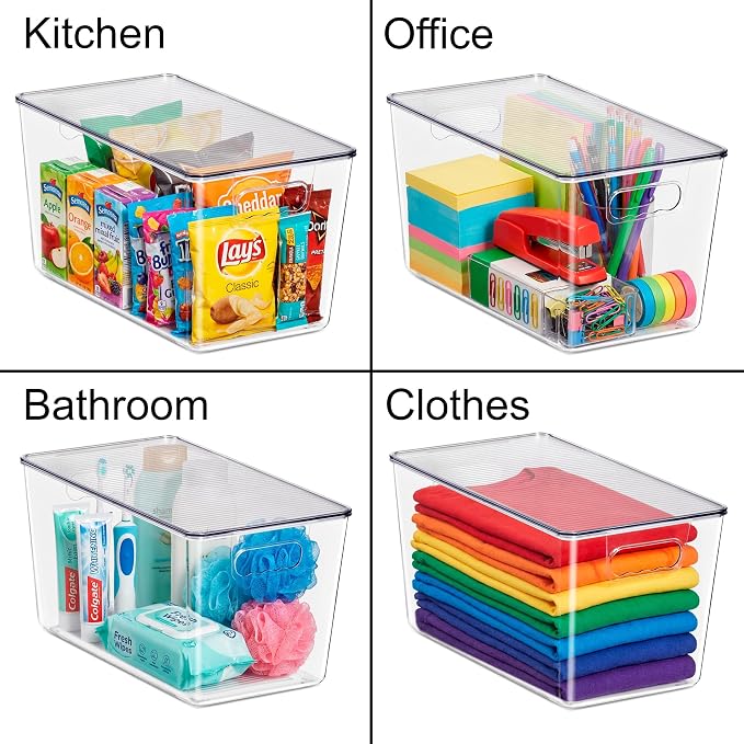 Clear Storage Bins with Lids, 8 Pack X-Large Stackable Clear Bins, Clear Storage Containers with Lids, Plastic Organizer Boxes for Pantry Storage, Kitchen Cabinets, Closet Organization, Bathroom