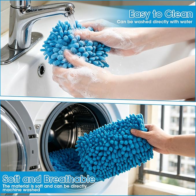 Ceiling Fan Cleaner Duster, 6Ft/72in Extension Aluminum Pole, Blue | 4 Reusable Chenille & Microfiber Mop, High Ceiling Fan Blade Cleaning Tool for Cleaning Walls Floor, Baseboard, Cobweb