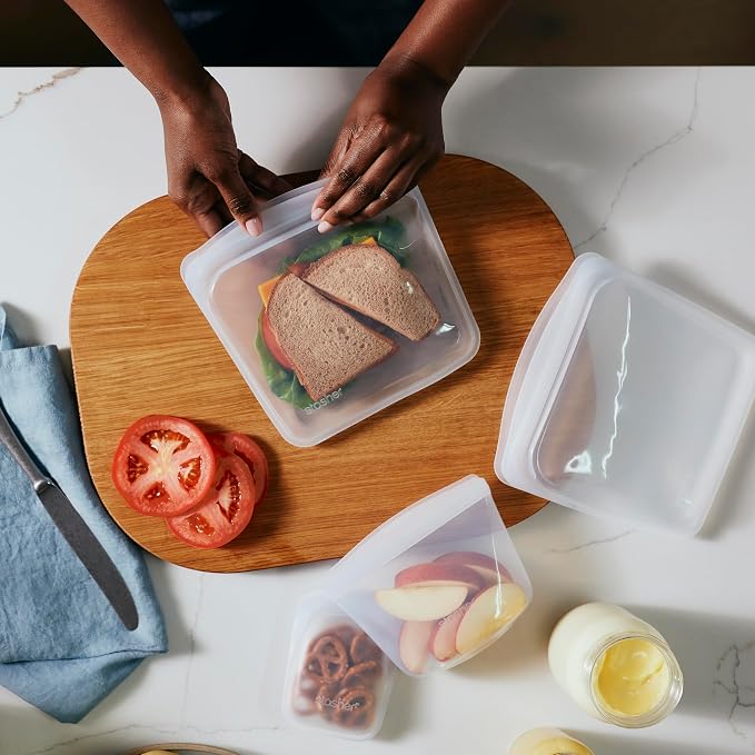 Stasher Premium Reusable Silicone Bags, 6-Pack Starter Kit, Sea Spray | Food-Safe Silicone, BPA-Free, Leak-Free, Eco-Friendly, Dishwasher, Lunch Bag, Travel Containers, Meal Prep, Food Storage