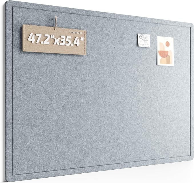 Fluxynara 47.2" x 35.4" Large Bulletin Board, Blue Gray | Cork Board Alternative with 24 Removable Adhesive Tabs, Foldable Felt Pin Board for Home, Office, Classroom & Dorm