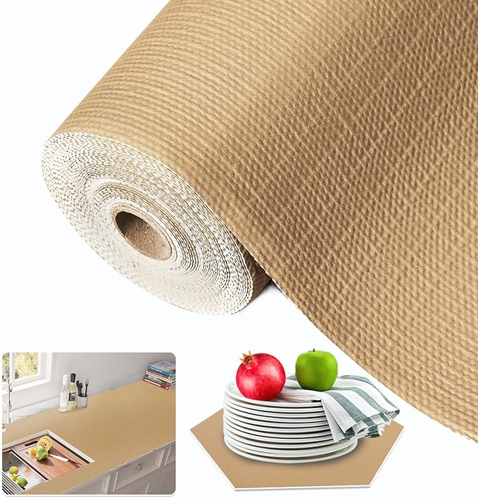 Beautysaid Shelf and Drawer Liner for Kitchen Cabinet Non Adhesive Non Slip | Shelf Paper Waterproof Washable Thickened for Dresser Pantry Shelve Bathroom Protector Liner(Beige,23.6 in x 10 FT)