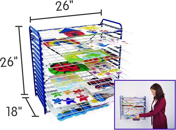 Colorations Art Drying Rack, Classroom Art Supplies, Tabletop or Wall Mount, School Art Drying Racks, Painting Stand, Studios, Homes, or Classrooms, Metal Shelves to Dry Paintings, 26" x 18" x 26" | Tabletop or Wall Mount, Metal Shelves for Paintings, ...