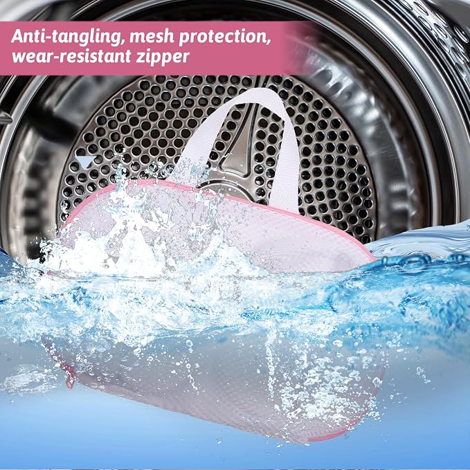 Bra Washing Bags for Laundry, 2 Pcs Bra Laundry Bags for Washing Machine Mesh Lingerie Wash Bag with Zipper for Washing Delicates Underwear Brassiere (Pink, A Cups)