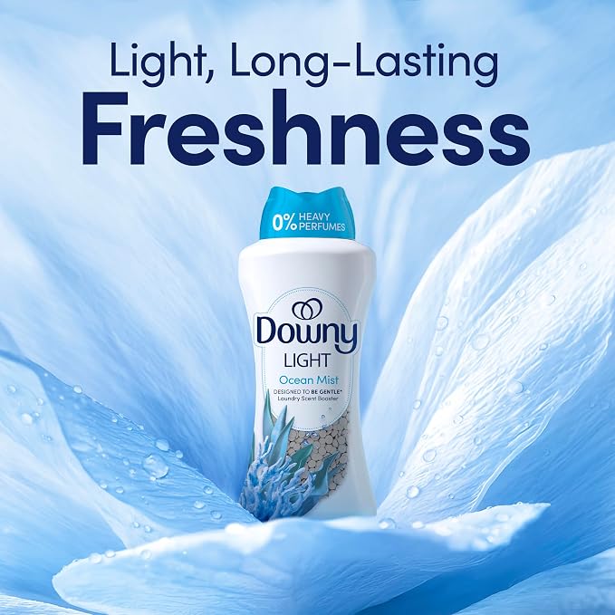 Downy Light Laundry Scent Booster Beads,Ocean Mist Scent,24 OZ,In-Wash Fabric Beads Designed To Be Gentle With A Light Boost Of-Scent,No Heavy Perfumes,(Pack of 2)