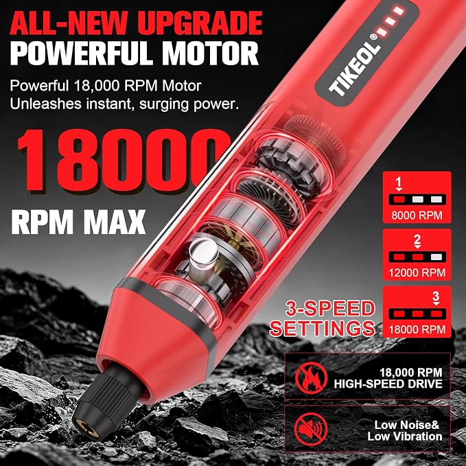 Mini Cordless Rotary Tool, Multi-Purpose Power Rotary Tool Kit (Red) | 67 Accessories, Variable Speed， USB-C Charger, for Engraving, Sanding, Polishing, Grinding, DIY Crafts