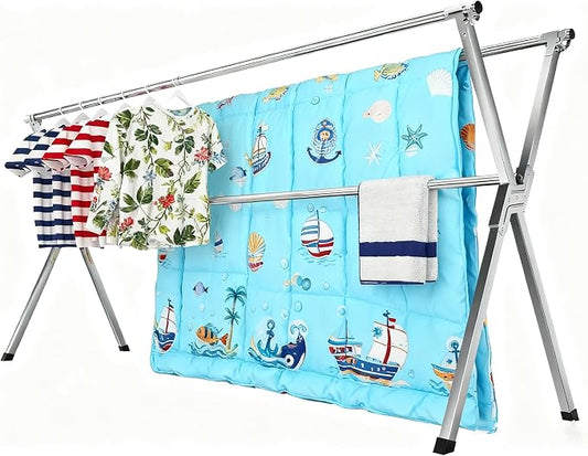 Drying Racks Clothing for Outdoor with 20 Windproof Hooks | Stainless steel Sturdy Lightweight Frame Foldable Portable Design for Indoor and Outdoor Sun Drying of Garments 81.55In