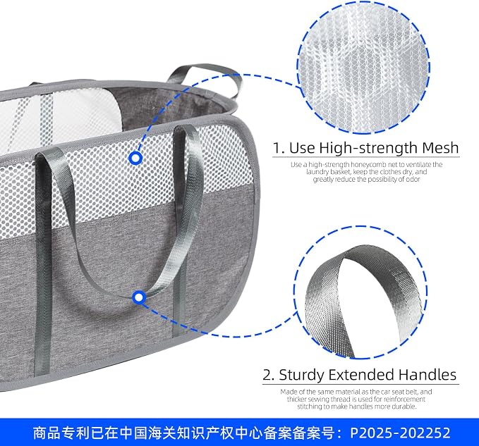 Pop Up Laundry Hamper, Holds 1.5 Loads, Honeycomb Breathable Laundry Basket | Designed at Dryer-Door Height for Easy Unloading, Collapsible with Strong Handles, Lightweight Carry, Tear-Proof Mesh