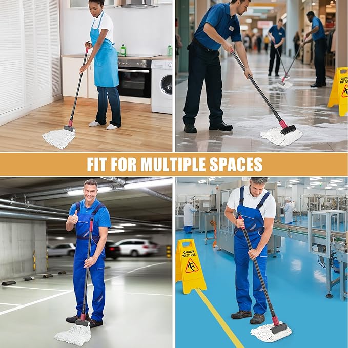 Commercial Mops for Floor Cleaning - Looped-End Heavy Duty Wet Mop with Long Handle for Hardwood Wood Tile Vinyl - Reusable Cotton Head for Home Garage Kichen Bathroom