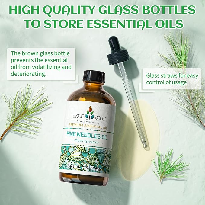 EVOKE OCCU Pine Needle Essential Oil for Diffuser, Aromatherapy, Hair Care | Refreshing your home with a fresh, woody scent for soap, candle making, cleaning spray, and perfume blends —118ml / 4 fl oz