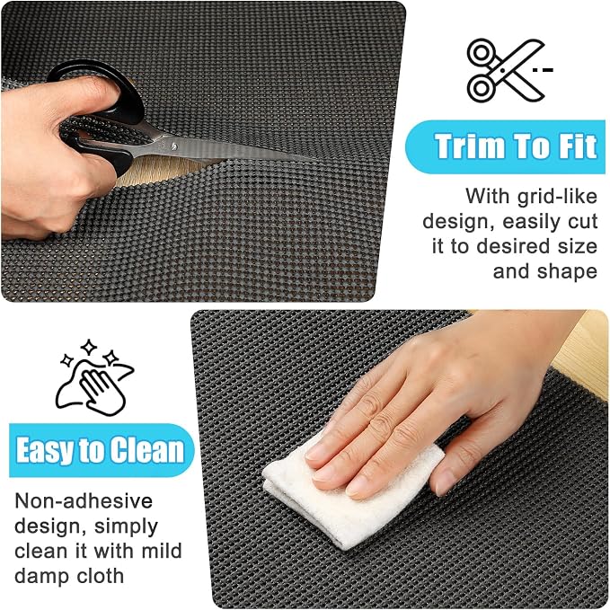 Songrey Non-Slip Shelf Cabinet and Drawer Liner, 12IN x 20FT, Black | No Adhesive Residue, Strong Grip, Thick PVC Mat, for Kitchen Shelves, Bathroom Drawers, Home Essentials, Snip to Fit