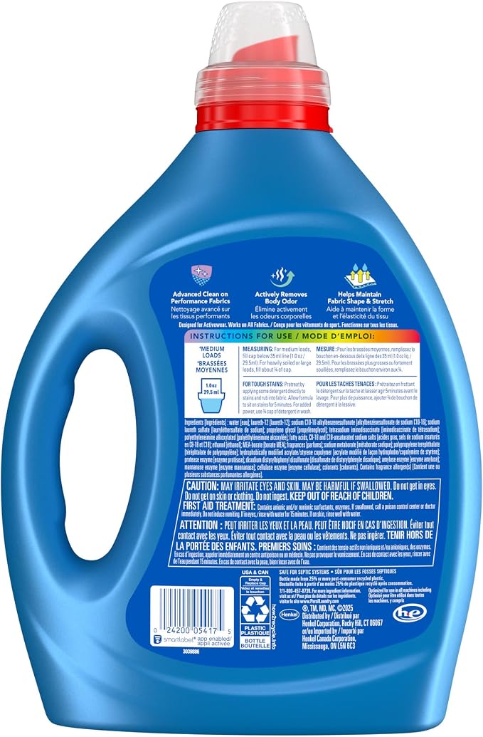 Persil Activewear Clean Laundry Detergent Liquid, 82.5 Fl Oz, 82 Loads, Ultra Concentrated Laundry Soap, Helps Fight Stains & Odor, HE Safe (Pack of 2)