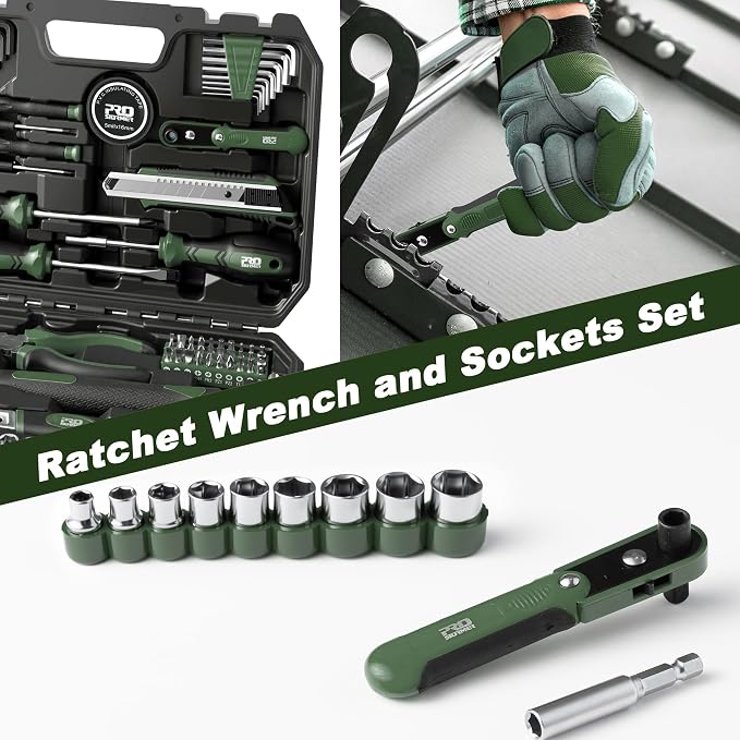 Prostormer 160-Piece Tool Set, Basic Home Repair Kit, Green | Toolbox Storage Case Included, All-Purpose Tools for House, Garage, College Dorm and Office