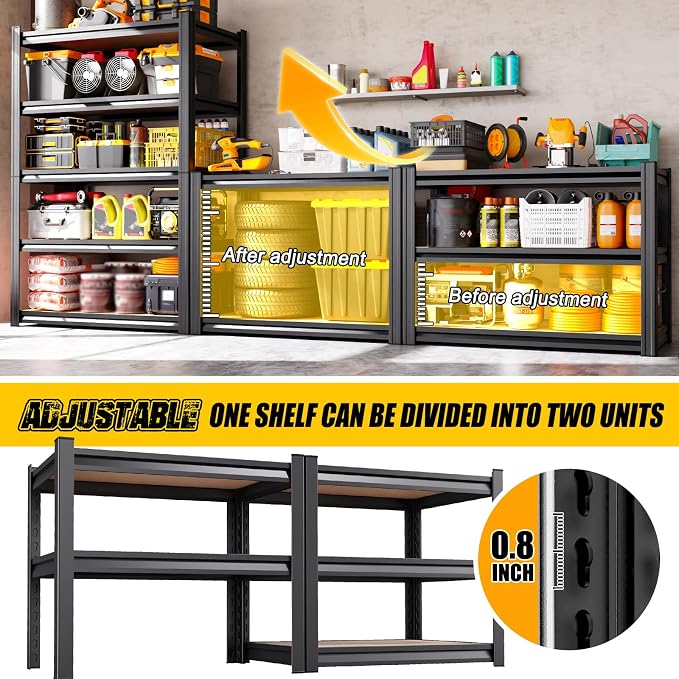 3-Pack Garage Shelving for Home Storage & Multi-Room Organization, 71" H x 28" W x 14" D 5-Tier Adjustable Metal Storage Rack for Tools, Household Essentials, Garage, Pantry & Basement Storage