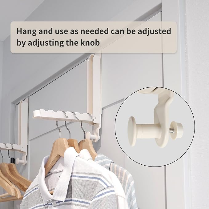 RFOUO Over The Door Hooks Hanger,Fits Door up to 1 3/4",Milky White, 2 Pack | Aluminum,Retractable Rod, Space-Saving, Foldable Over The Door Drying Rack,No drilling, For Laundry Bathroom Bedroom Travel