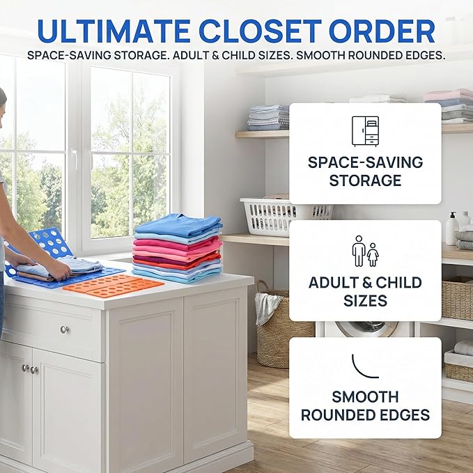 2 PCS Clothes Folding Board for Kid and Adult,T Shirt Folder Laundry Organizer Easy and Fast for Home Organization Clothes Folding Board(Orange and Blue)