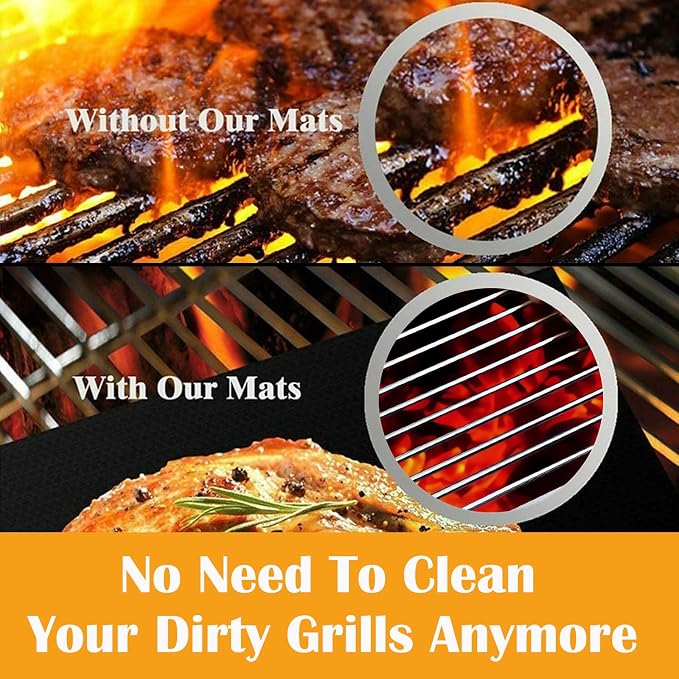 Grill Mats for Outdoor Grill - Dailyart Set of 10 BBQ Grill Mat Non-Stick Grill Sheets Teflon Grilling Accessories BBQ Accessories Reusable, Works on Gas, Charcoal, Electric Grill 15.75 x 13-Inch