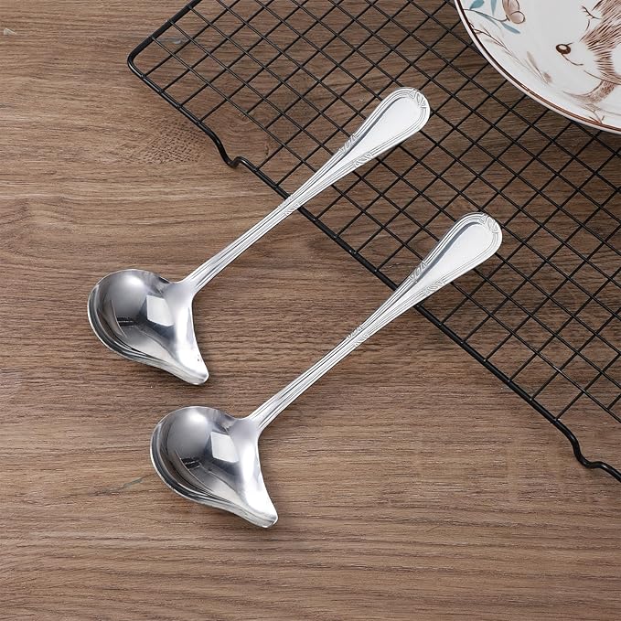 2 Pcs Gravy Ladle with Pour Spout 7.8'' Stainless Steel Small Ladle Sauce Soup Spoon 1 Ounce Small Drizzle Ladles for Cooking Serving Canning