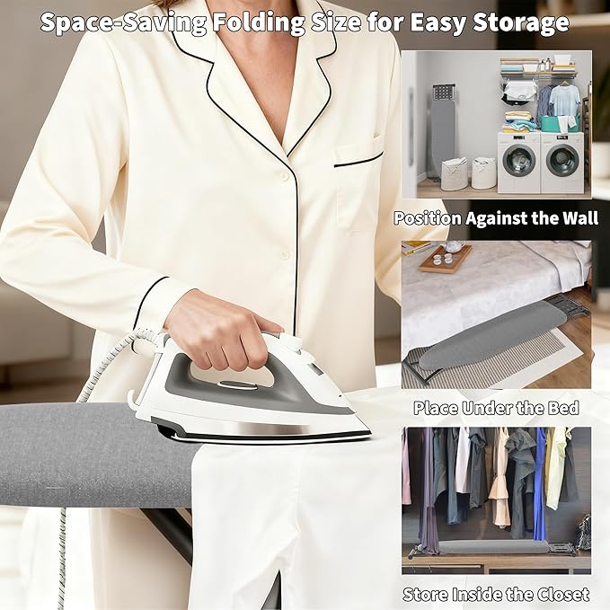 DIAMONDFORGE Ironing Board with Porous Iron Rest, 7 Adjustable Heights, 43" x 13", 3-Layer Heat-Resistant Cover & Pad for Home Laundry, Gray