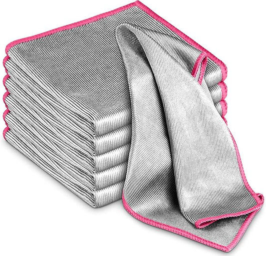 Airlab Glass Polishing Cloth Streak Free Miracle Cleaning Cloth Lint Free Microfiber Cleaning Rags for Glasses Kitchen Dish Mirrors Easy Clean, Pack of 6, 12" x 12", Sliver-Pink