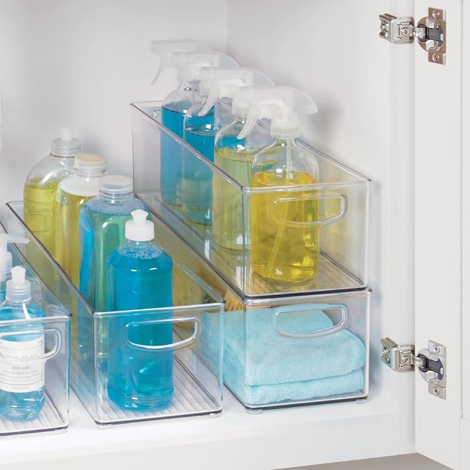 iDesign Plastic Stackable Pantry Bin with Handles, Set of 4, Clear | For Kitchen Cabinets or Fridge, Made in USA