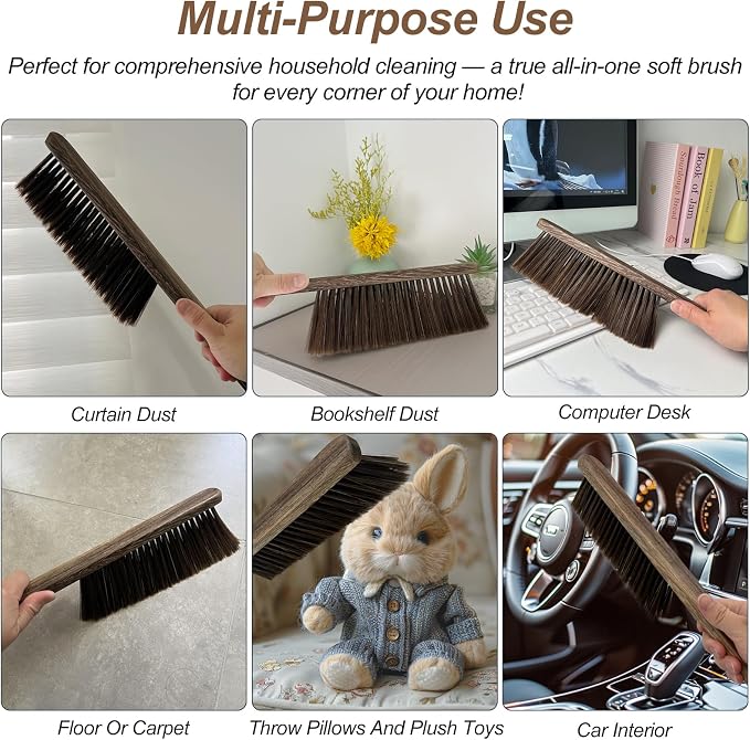 Wood Dusting Brush, Handheld Soft Bristle Cleaning Broom for Furniture, Car, Couch, Bed, Clothes, and More