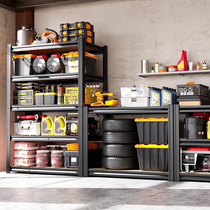 2-Pack 3-Tier Heavy Duty Garage Shelving Set for Home Storage & Organization, Adjustable Metal Utility Rack for Garage, Pantry, Kitchen, Closet & Household Essentials, 33.5"H x 35.4"W x 15.7"D