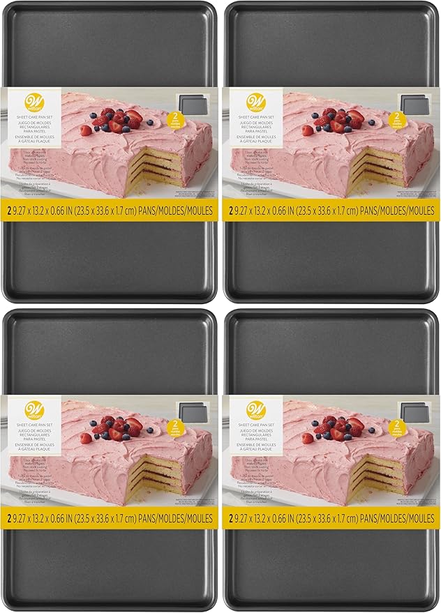 Wilton Easy Layers Sheet Cake Pan, Rectangle Sheet Pan, 2-Piece Baking Sheets Set, Steel (Pack of 4)