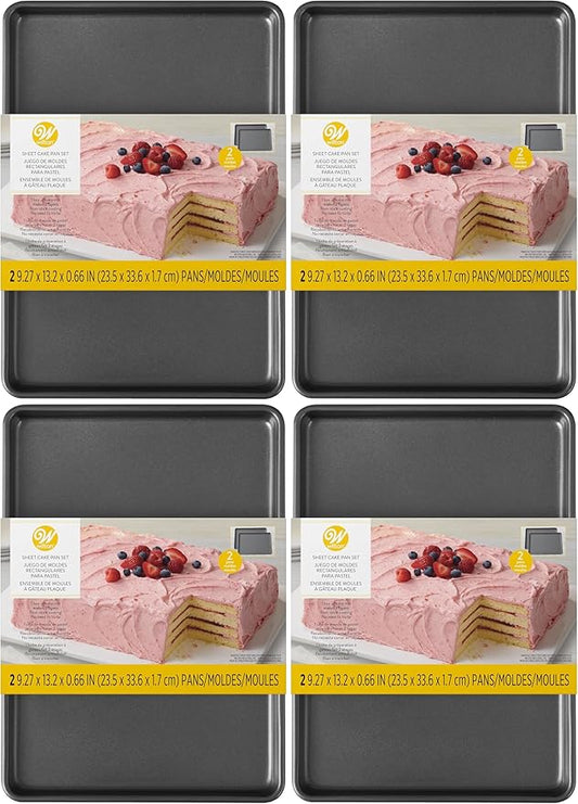 Wilton Easy Layers Sheet Cake Pan, Rectangle Sheet Pan, 2-Piece Baking Sheets Set, Steel (Pack of 4)