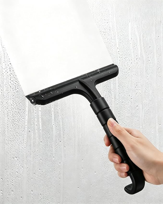 Shower Squeegee for Glass Doors, 8 Inch Bathroom Squeegee for Shower Glass | Window Squeegee for Tile Shower Walls, Car - Ergonomic Silicone Streak-Free Squeegee with Hook, Rust-Proof, No-Squeak