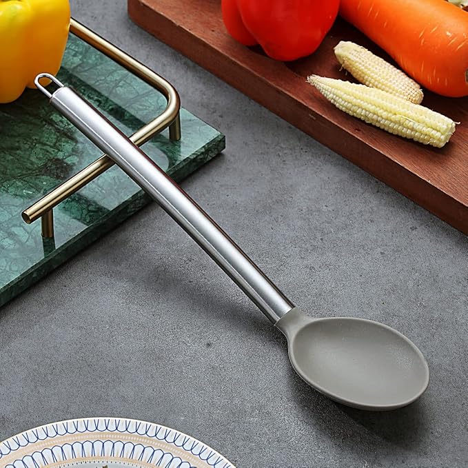 Berglander Cooking Spoon, Non-stick Silicone Solid Serving, Basting Spoon For Cooking, Kitchen Dishwasher Safe, Easy to Clean