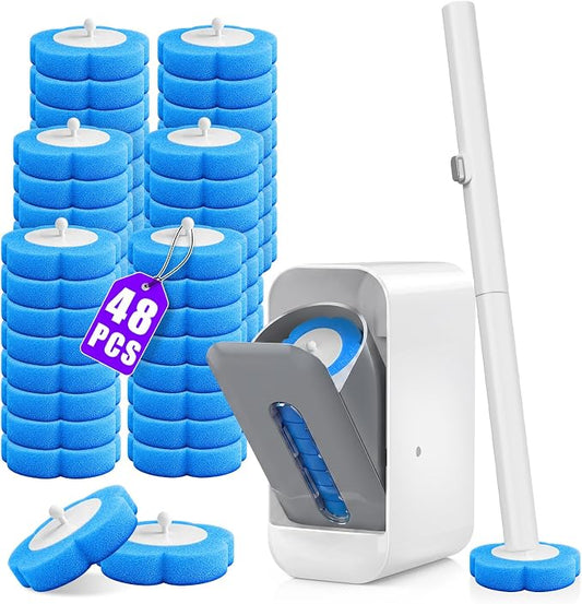 Disposable Toilet Brush-Toilet Bowl Cleaner Wand with 48 Refills | Wall Mounted Brush and Holder , Touch-Free for Deep Cleaning Bathroom