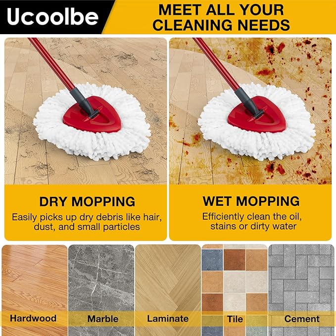 Spin Mop Heads Replacements for O Cedar Triangle Swivel Mops, 4 Pack Microfiber Mop Refills, Deep Cleaning, Machine Washable, Easy to Install