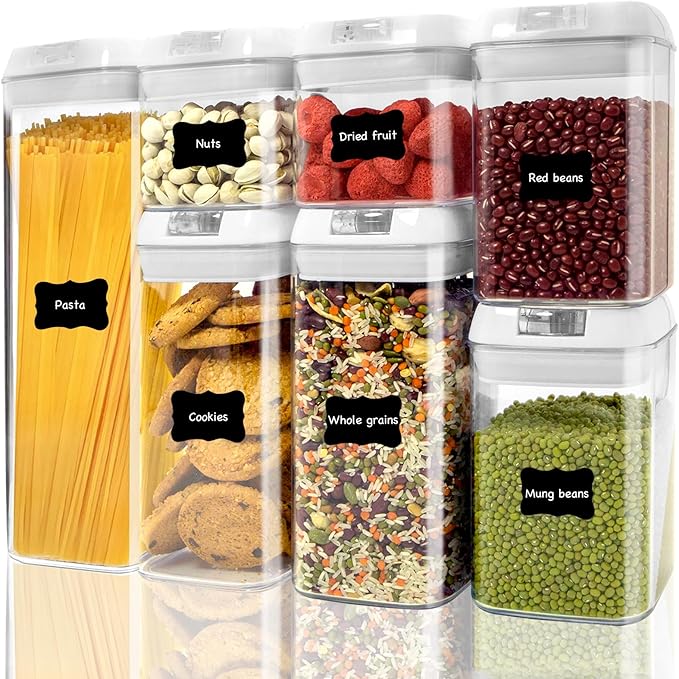 Airtight Food Storage Containers with Lids,7 PCS BPA Free Kitchen Canisters for Pasta,Dry Food,Flour and Sugar,Plastic Canisters for Pantry Organization and Storage