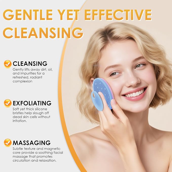 INNERNEED Magnetic Silicone Facial Cleansing Brush Face Scrubber, Purple | Food-grade Silicone Face Scrub Brush Gentle Exfoliating, Hygienic, Durable for All Skin Types