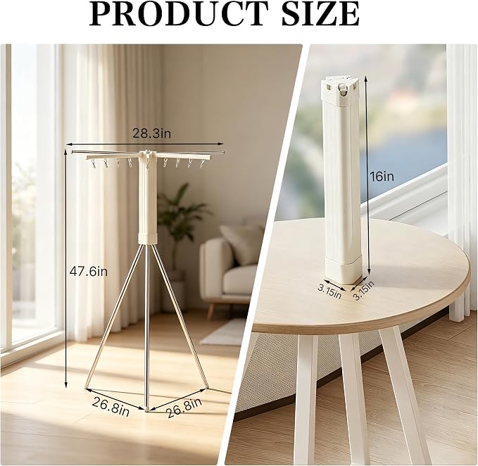 Foldable Clothes Drying Rack, Adjustable Windproof Laundry Drying Rack with Grooves & Clips, Outdoor Clothes Drying Rack Stand for Indoor Outdoor,Travel, Camping, Hotel, RV, Small Apartment