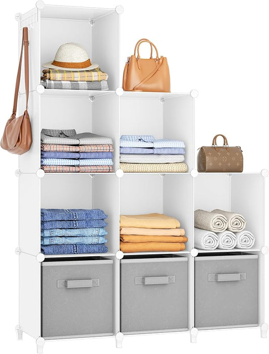 HOMIDEC Closet Organizers and Storage, 9 Cube Storage Organizer, White | Portable Closet Organizer System, Storage Cubes Shelves, for Bedroom, Kids Room, Bathroom, Wardrobe