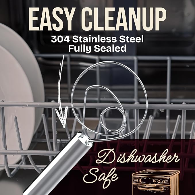 Superbaking Danish Dough Whisk - 12" Bread Whisk for Dough Mixing - Single Eye Design Sourdough Whisk - Sourdough Bread Baking Supplies - Bread Making Tools and Accessories - Ergonomic Stainless Steel