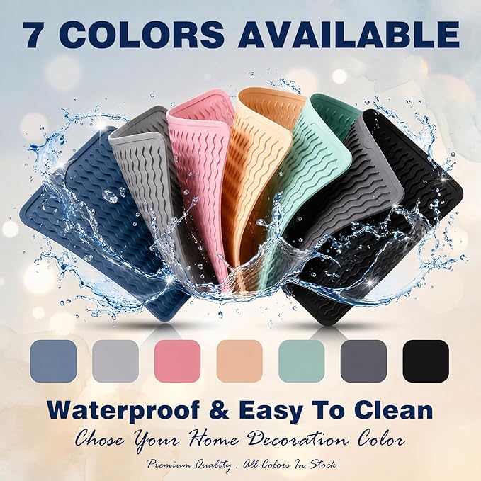 2 Pack Caketime Silicone Dish Drying Mat for Kitchen Counter Coffee Bar Accessories Heat Resistant Waterproof Dining Under Sink Organizers Dog food mat Must Haves Extra Large 18"x16" Gray