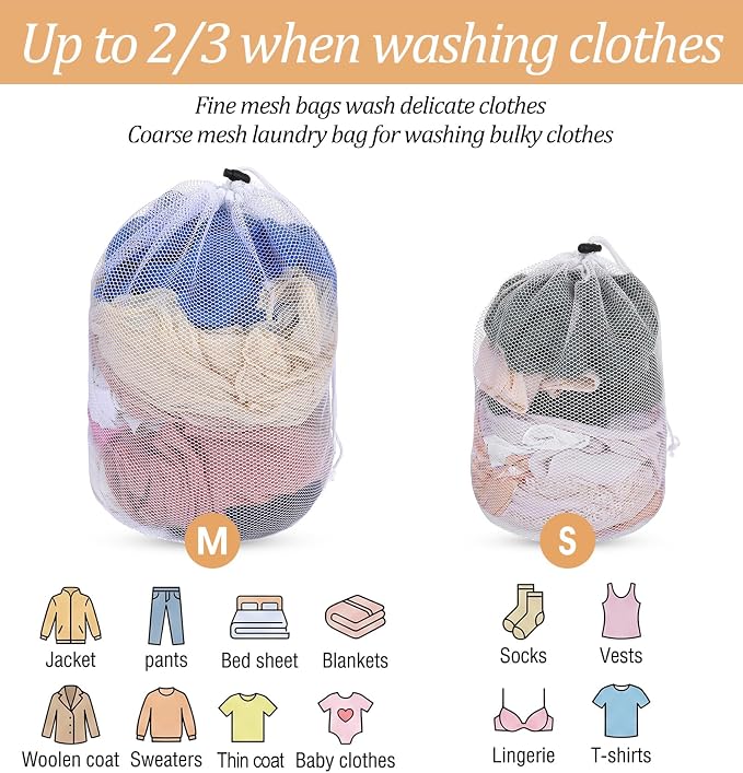 2 Pack Small Mesh Laundry Bags, Reusable Laundry Net with Drawstring for Machine Washable Net Laundry Bag for Travel, College Dorm